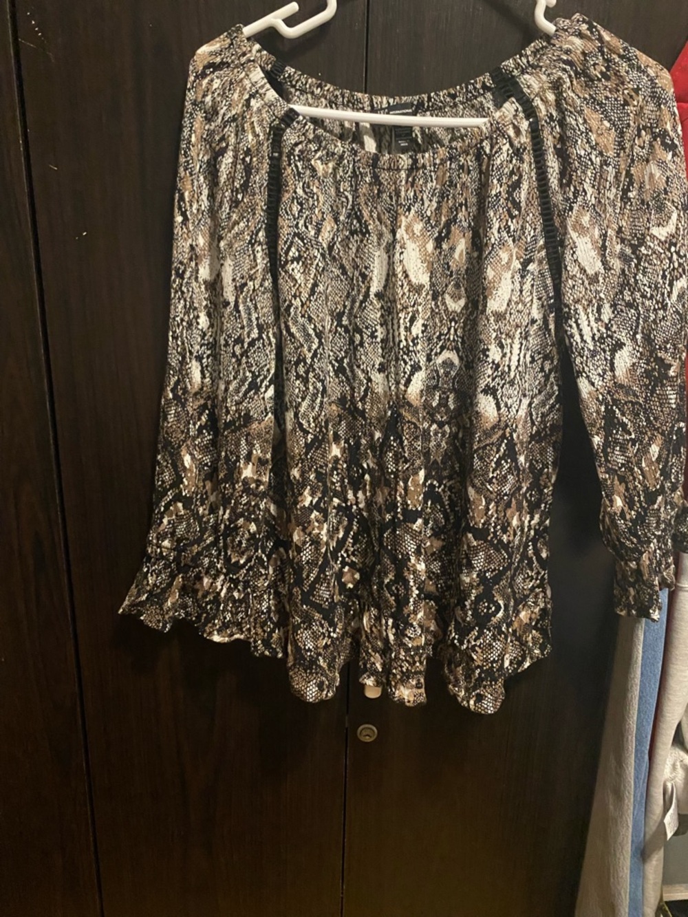 INC International Concepts A-Line Snake Print Skirt in Brown, Black, and Cream